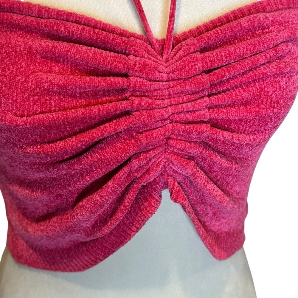 Urban Outfitters Hot Pink Ruched Front Tie Back Cropped Bandeau Size Small - Picture 5 of 15